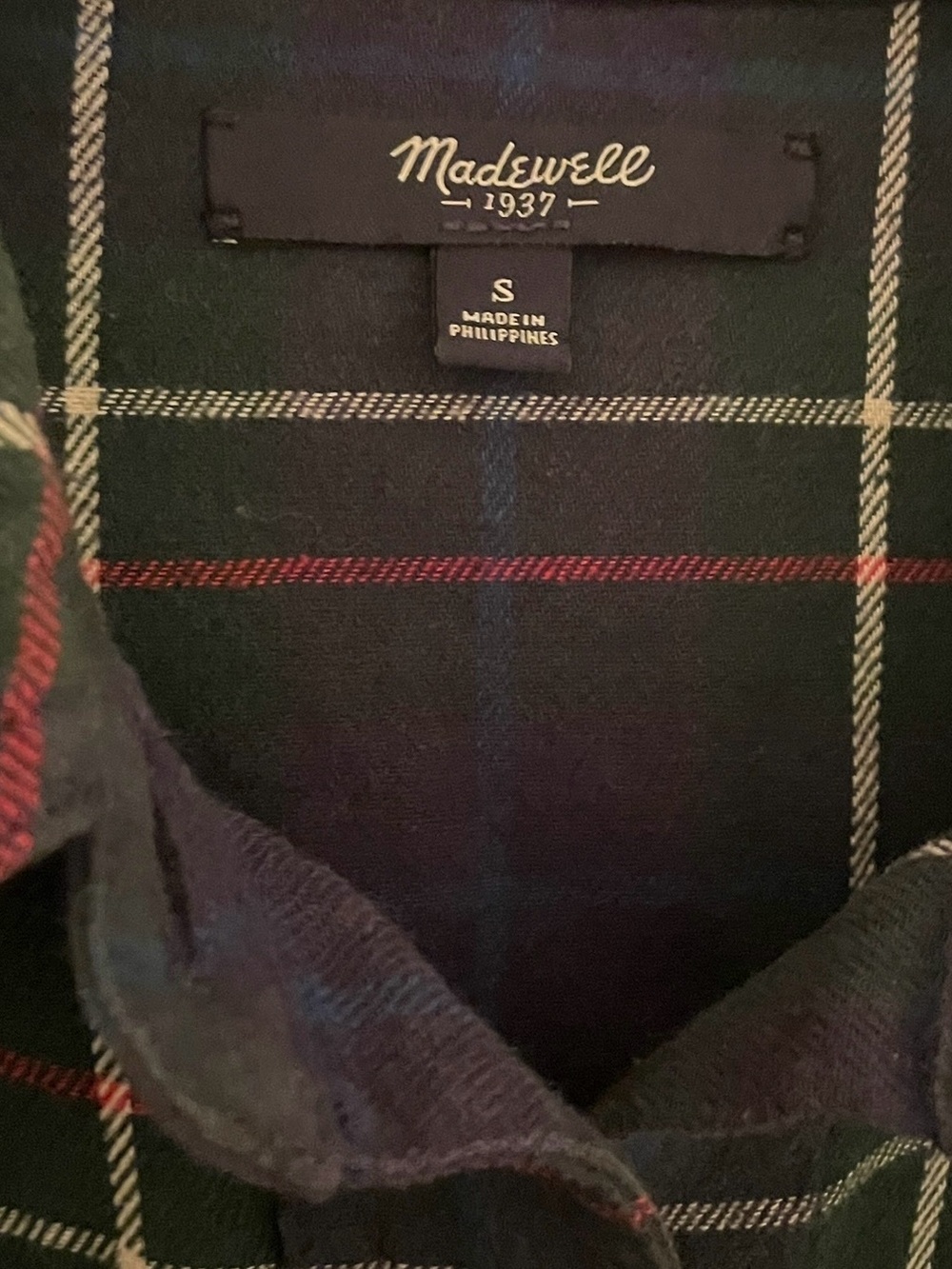 Madewell‎ Women's Navy Green Red Plaid Striped Button Down Shirt Top Size S - Picture 5 of 6